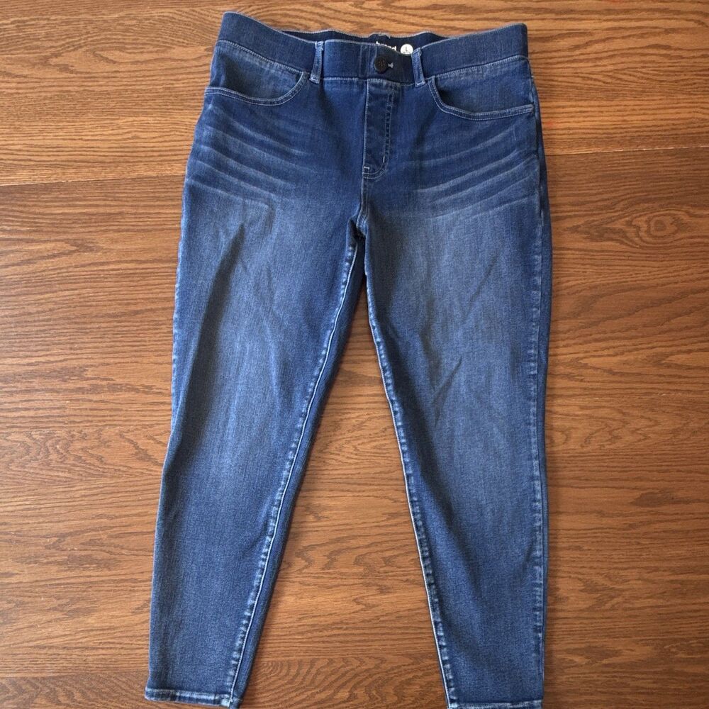 Betabrand Women Large Petite Blue Medium/ dark Wash Skinny Stretch pull on Jeans